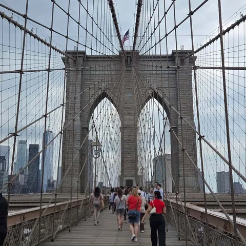 Foto de viagem na ponte do Brooklyn, em Nova York